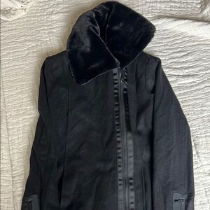 Black Women's Jacket with Faux Fur Collar